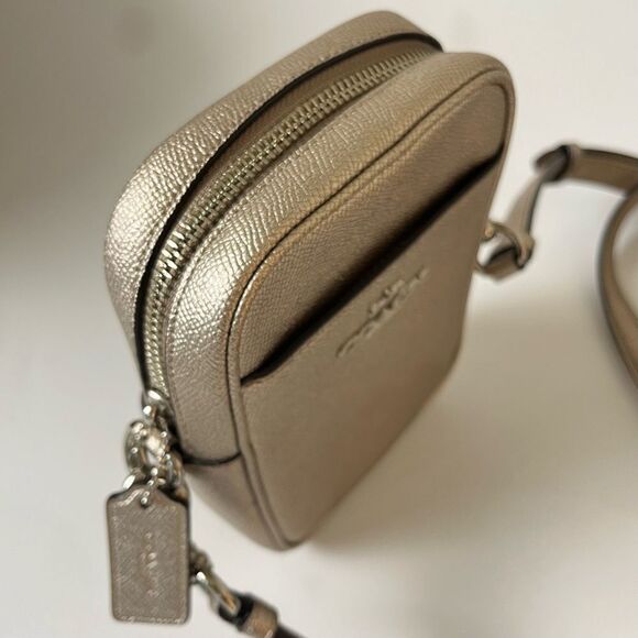 RARE Coach Phoebe Metallic Crossbody Mini Bag Crossgrain Gold Leather # F87692 - Picture 6 of 11